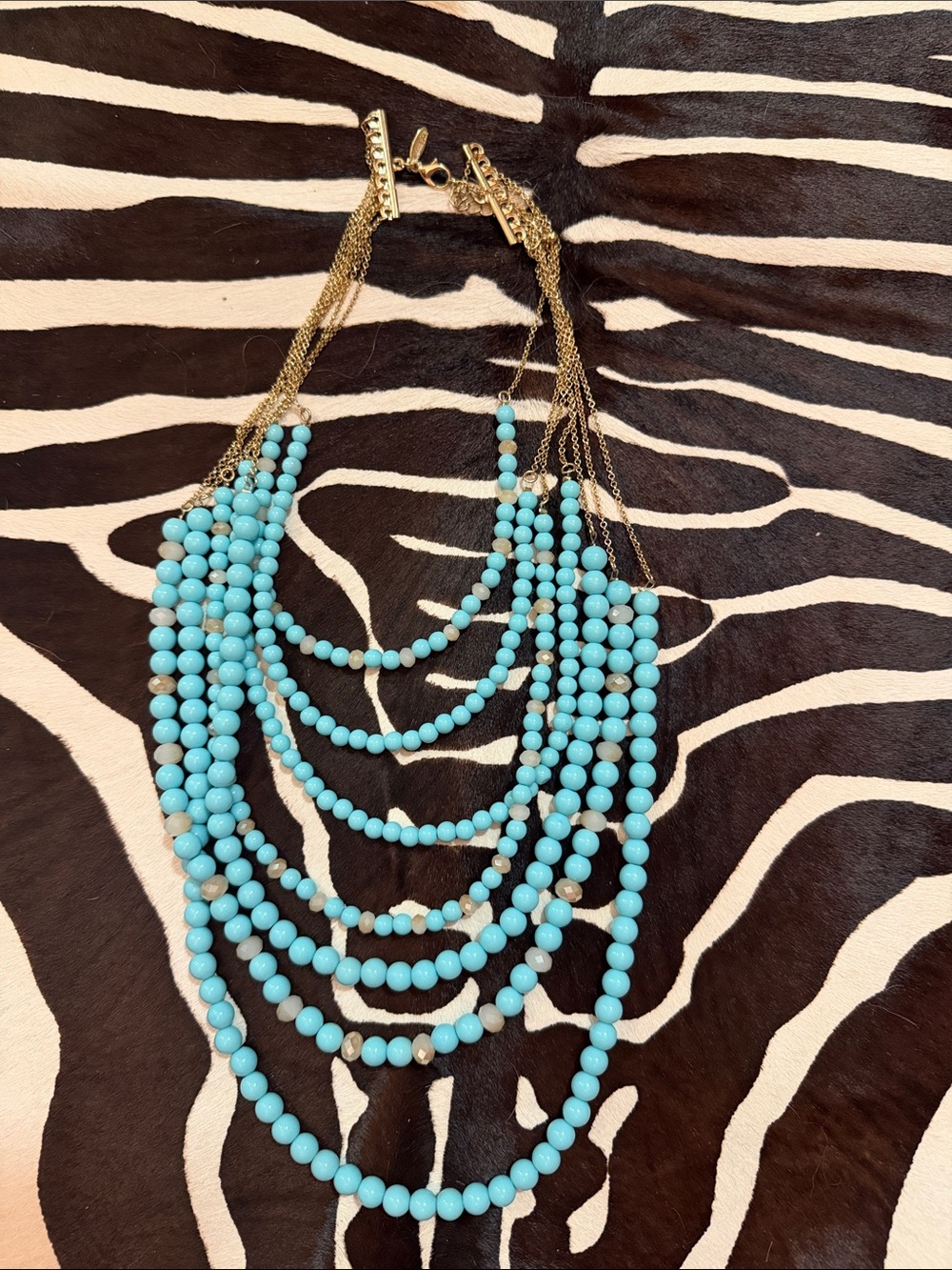 Gold-Tone Multi-Strand Turquoise Bead Statement Necklace